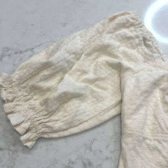 Billabong Flora Smocked Back Boho Crop Short Puff Sleeve Top Cotton Ivory M - Picture 6 of 9